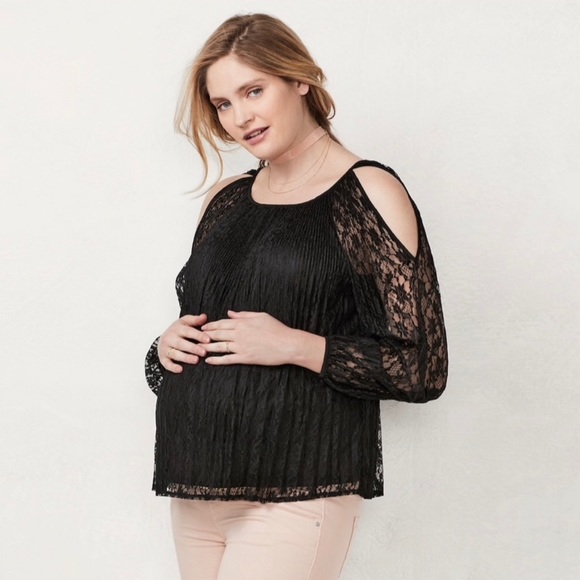 LAUREN CONRAD MATERNITY Black Lace Open-Shoulder Top NWT | Size XL - Picture 2 of 14
